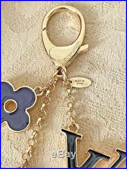 Louis Vuitton LV Fleur De Monogram Bag Charm Key Holder Chain Gold Black M67119
