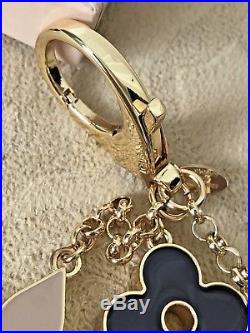 Louis Vuitton LV Fleur De Monogram Bag Charm Key Holder Chain Gold Black M67119