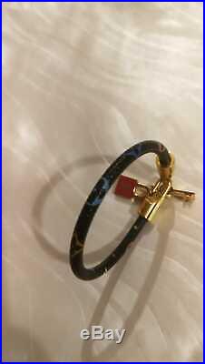 Louis Vuitton Monogram Leather Bracelet LV Key Chain Black Multicolor Wristlet