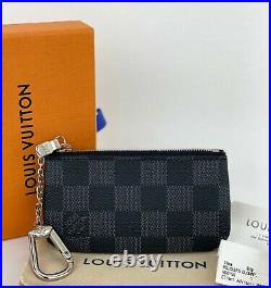 Louis Vuitton Pochette Cles Black Gray Damier Graphite Key Pouch Wallet A677