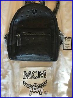 MCM Backpack New Ottomar Black Leather with logo embossed medium