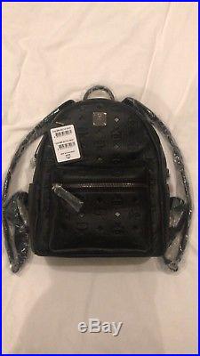 MCM Backpack New Ottomar Black Leather with logo embossed medium