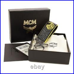 MCM Black Gray Yellow CUBIC LOGO Embossed Leather Key Chain NWT