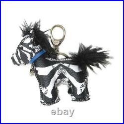 MCM Zebra key chain Leather x faux fur Black White blue Used
