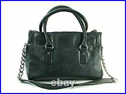 MICHAEL KORS Black HAMILTON Lock & Key Silver Chain Tote Satchel Handbag