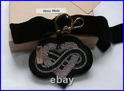MIU MIU (Prada) Beaded HEART Keyring / Key Chain BAG CHARM Genuine Suede