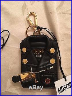 MOSCHINO Jeremy Scott Black Biker Jacket Leather Keychain Key Ring KeyHolder