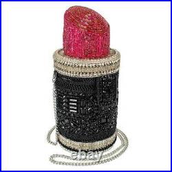 Mary Frances Lipstick First Glammed Up Beaded Bag Pink Black Coin Purse Key Fob