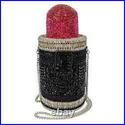 Mary Frances Lipstick First Glammed Up Beaded Bag Pink Black Coin Purse Key Fob