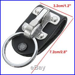 Men's Stainless Belt Clip Ring Holder Keyring Black Leather Detachable Key Chain
