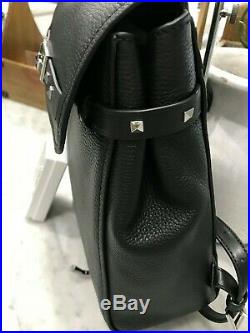 Michael Kors Addison Medium Backpack Pebbled Leather with Keychain Black Silver