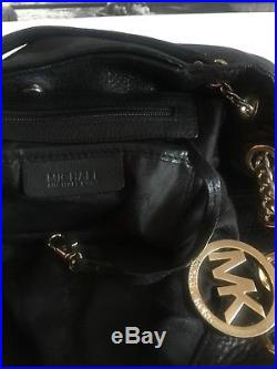 Michael Kors Bag Black Leather Gold Tone Keychain Satchel Shoulder Crossbody