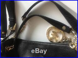 Michael Kors Bag Black Leather Gold Tone Keychain Satchel Shoulder Crossbody