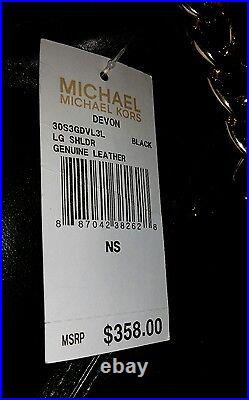 Michael Kors Black Leather Gold Chain Devon Large Shoulder Tote Bag Purse Nwt