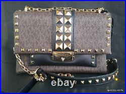 Michael Kors Designer Purse Cece Medium Crossbody Bag Leather Gold Studs Chain