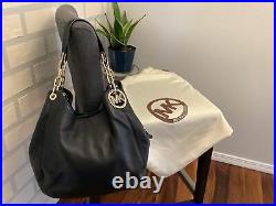 Michael Kors Fulton Hobo Black Leather Shoulder Bag Purse Carryall-EXCELLENT