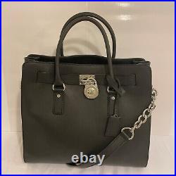 Michael Kors Hamilton Black Large Satchel Handbag With Lock and Key Chain Strap