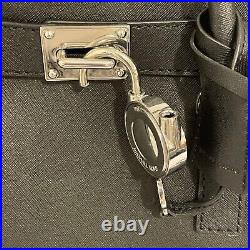Michael Kors Hamilton Black Large Satchel Handbag With Lock and Key Chain Strap