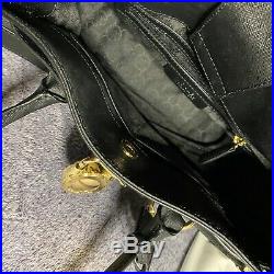 Michael Kors Hamilton Black Satchel Bag with Gold Chain & Lock and Key Hardware