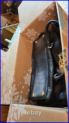 Michael Kors Hamilton Large North South Tote Bag Purse Black Leather Chain Strap