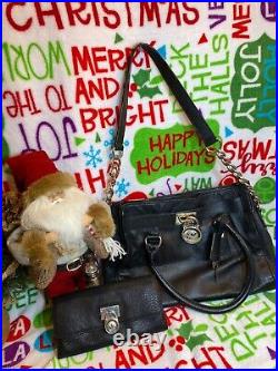 Michael Kors Hamilton Satchel Bag with silver Chain Handle & Wallet Black