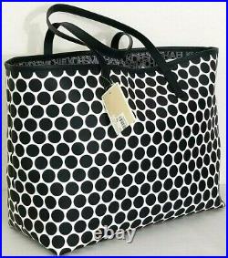 Michael Kors Kiki Black White Dots Large Tote+bonus Logo Cosmetic Bag? Nwt