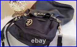 Michael Kors L Black Pebbled Leather Hobo Convertible Bag withGold Chain Accents