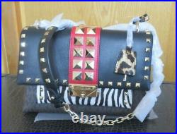 Michael Kors MD Rare Cece Studded Leather Chain Shoulder Bag Black Truffle/ Red
