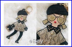 Michael Kors MK Girl Keychain Key Fob Bag Charm Gold Black Valentines Gift