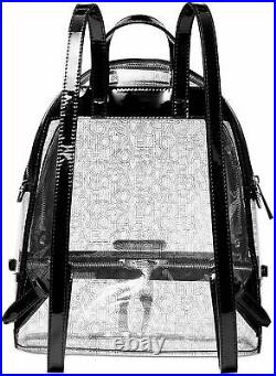 Michael Kors Rhea Zip Clear with Black Patent Trim Medium Size Backpack + Keychain