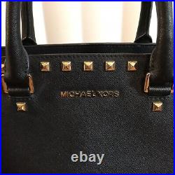 Michael Kors Selma Stud Satchel Bag Purse Black Saffiano Leather Crossbody NWOT