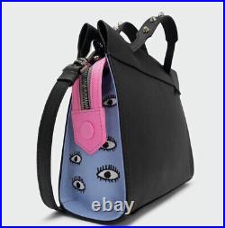 Min and Mon Vail Black Leather Wear 4 Ways Handbag With Pink And Blue Details