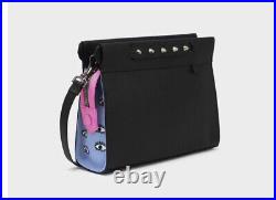 Min and Mon Vail Black Leather Wear 4 Ways Handbag With Pink And Blue Details