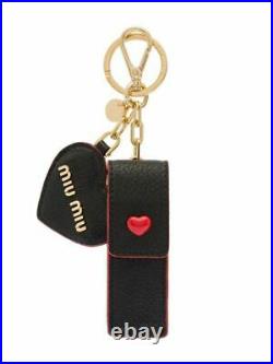 Miu MIu Womens Madras Heart Mirror Black Lipstick Case Key Chain Bag Charm