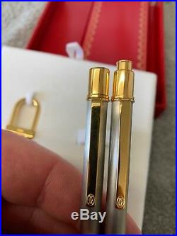 Must de Cartier Stainless Steel and Gold Pen, Pencil and Leather Key Chain Set