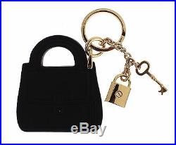 NEW $280 DOLCE & GABBANA Black Leather Miss BONITA Gold Finder Chain Keyring