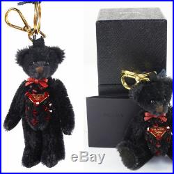NEW $390 PRADA Black Red SWAROVSKI CRYSTAL LOGO Bag Keyring Trick BEAR CHARM NIB