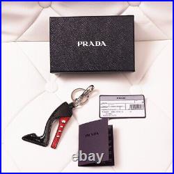 NEW $395 PRADA Black Patent Studded Stiletto HIGH HEEL Bag Charm KEY CHAIN NIB