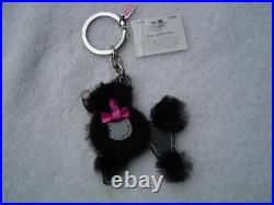 NEW AUTHENTIC COACH GRAY PATENT LEATHER WithBLACK MINK POODLE KEY CHAIN #93124