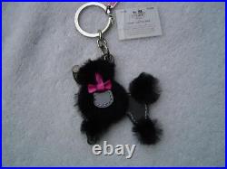 NEW AUTHENTIC COACH GRAY PATENT LEATHER WithBLACK MINK POODLE KEY CHAIN #93124