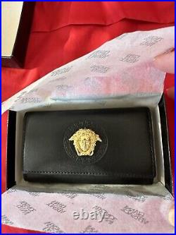 NEW & BOXED! Gianni Versace BLACK Leather MEDUSA 6 Ring Keyholder FOB Wallet