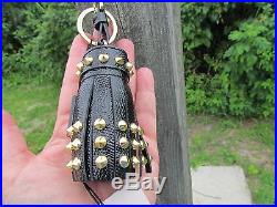 NEW BURBERRY key chain ITALY studs Milton black gold tassels $425 dust bag charm
