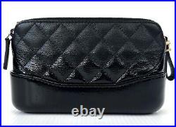 NEW CHANEL Black Patent Goatskin Quilted Hobo Mini Gabrielle Shoulder Crossbody
