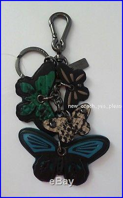 NEW COACH Clustered Butterfly Black/Green/Blue/Tan Charm/Keychain/Fob 54997