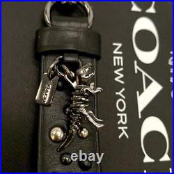 NEW Coach REXY Dino BLACK Bag Charm Keychain Purse Fob LOOP Studded Swarovski