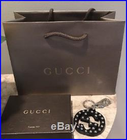 NEW GUCCI Interlocking GG Studded Black LEATHER Key Ring ChAIN Bag & Box Includ