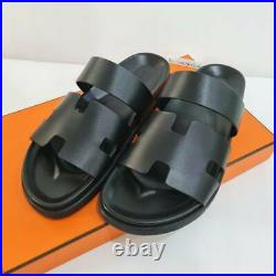 NEW HERMES Ankara Leather Chypre Sandal Flat Size 43 Black Color Shipped by DHL