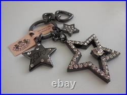 NEW Juicy Couture Black Keychain Key Fob Multi Stars Pave Open Star New