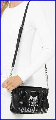 NEW Michael Kors Nouveau Hamilton X Small Black Studded Leather Lock & Key Purse