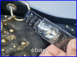 NEW Sharif Black Leather Shoulder Adjustable Crossbody Large Dust Bag Key Chain